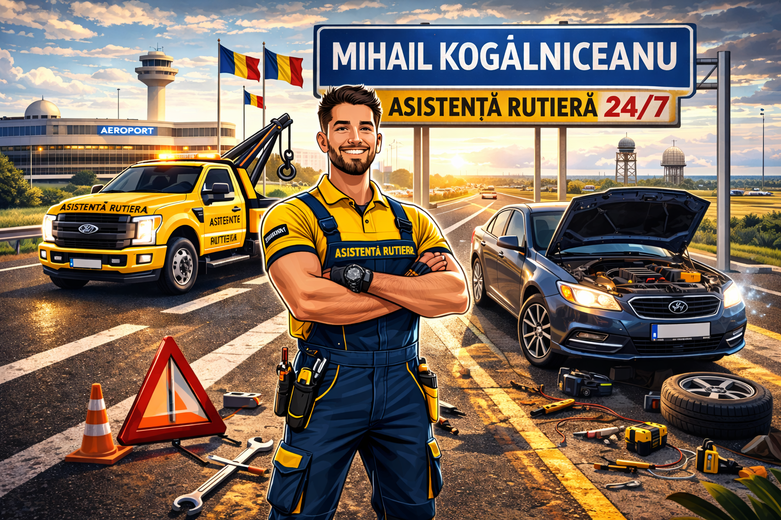 Tractări Mihail Kogălniceanu - platformă auto lângă aeroport