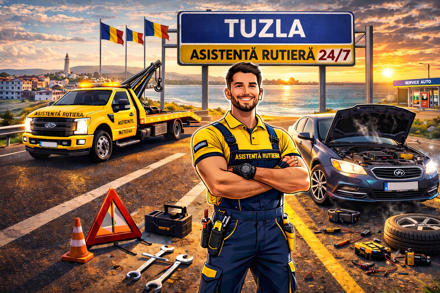 Tractări Tuzla - platformă auto pe DN39