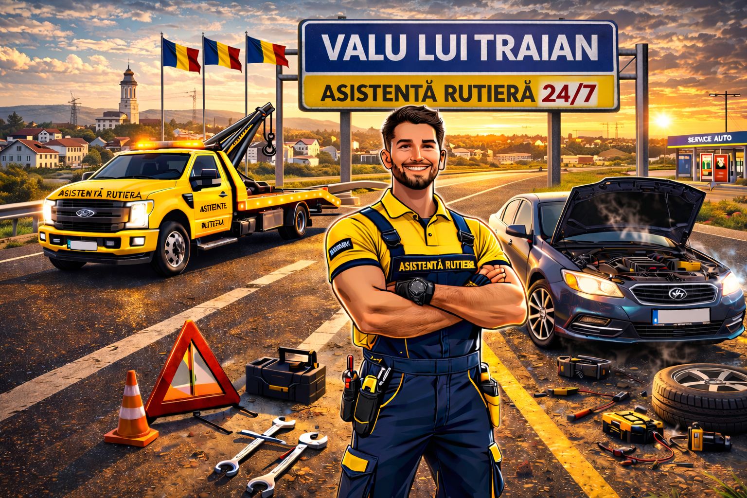 Tractări Valu lui Traian - platformă auto pe DN3