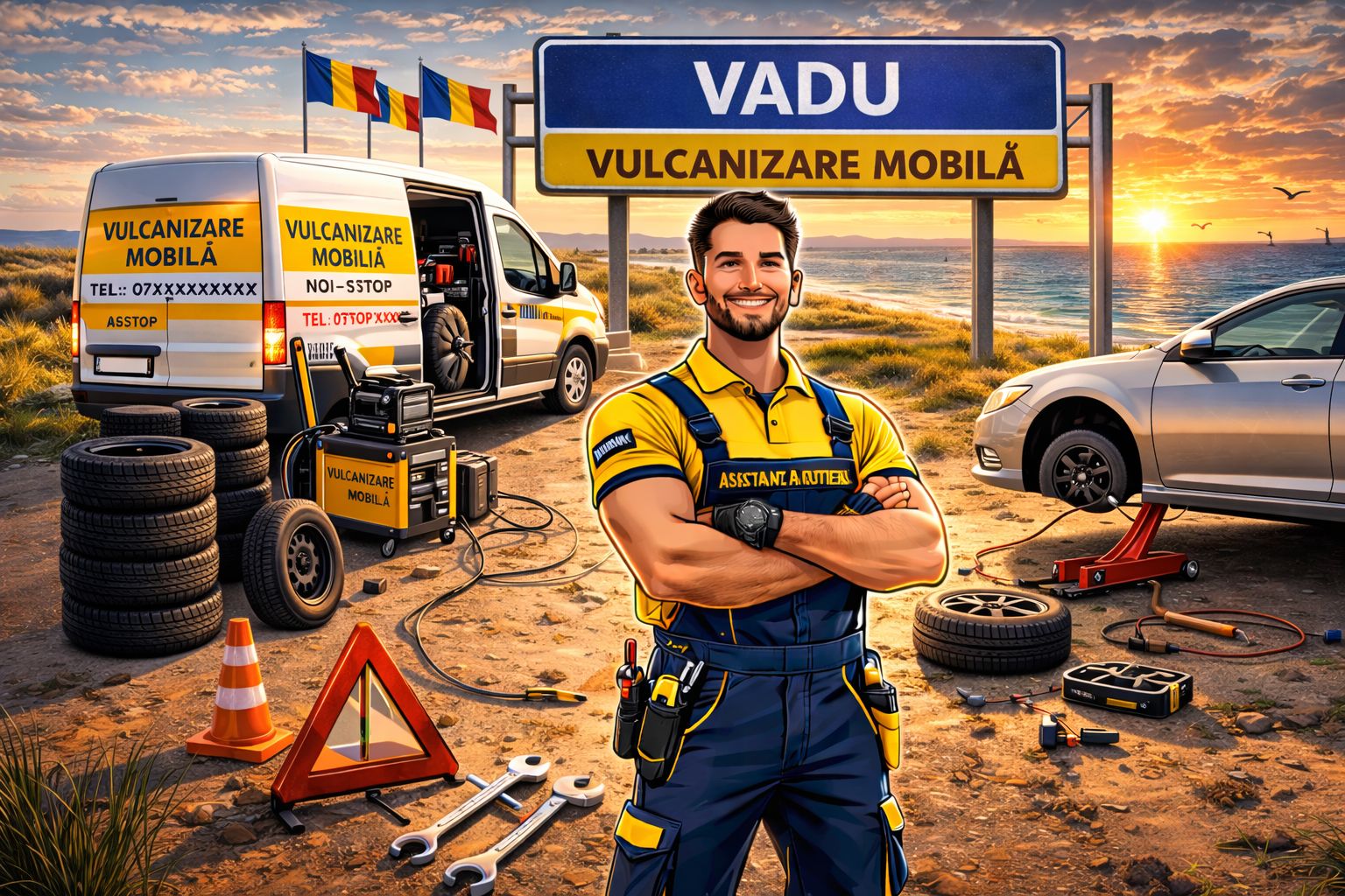Vulcanizare Mobilă Vadu - intervenție pe plajă
